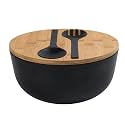 LOVYANXUE Bamboo Fiber Salad Bowl with Servers Set Large 9.8 inches Nature Bamboo Mixing Bowl with Servers with Lid Spoon and Fork for Fruits,Salads and Vegetables