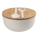 LOVYANXUE Bamboo Fiber Salad Bowl with Servers Set Large 9.8 inches Nature Bamboo Mixing Bowl with Servers with Lid Spoon and Fork for Fruits,Salads and Vegetables