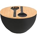LOVYANXUE Salad Bowl with Lid, 12" Extra Large Bamboo Fiber Salad Bowl with Servers Set for Kitchen, Nature Bamboo Mixing and Serving Bowl with Lid, Spoon and Fork for Fruits,Salads and Vegetables