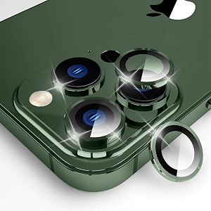 loxxo diamond camera lens protector compatible for iphone 13 proiphone 13 pro max anti-scratch premium tempered glass film aluminum alloy lens ring cover - green diamond
