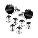 8pcs Mens Carbon Fiber Cufflinks and Shirt Studs Set