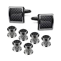 8pcs Mens Carbon Fiber Cufflinks and Shirt Studs Set