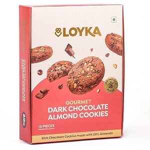 loyka chocolate almond cookies - 12 pcs no maida eggless teacoffee nutty gourmet biscuits almond flour california almonds choco-chips healthy guilt-free morningevening snack better-for-you