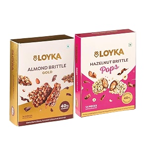 loyka nutty combo-classic almond brittle gold 14 pcs amp hazelnut brittle pops 14 pcschoco amp nut dryfruit delicacyroasted nuts almonds amp hazelnuts dark choco salted caramel - 354 gram