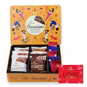 loyka occasions assorted nut delicacies reusable tin gift box with love edition cardgift for all occasions choco dryfruit delicacygift for birthdays anniversaryroasted nuts almonds-hazelnut