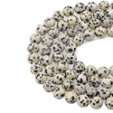 LPBeads 100PCS 8mm Natural Dalmatian Beads Gemstone Round Loose Beads for Jewelry Making with Crystal Stretch Cord