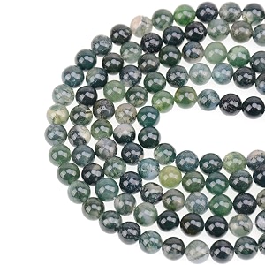 lpbeads 100pcs 8mm natural moss agate beads gemstone round loose beads for jewelry making with crystal stretch cord