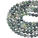 LPBeads 100PCS 8mm Natural Moss Agate Beads Gemstone Round Loose Beads for Jewelry Making with Crystal Stretch Cord