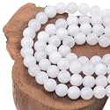 LPBeads 100PCS 8mm Natural White Jade Beads Gemstone Round Loose Beads for Jewelry Making with Crystal Stretch Cord
