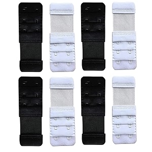 lpx bra hook extender-2 hook - 3 rows with extra elastic save your bra increase blackwhite pack of 8
