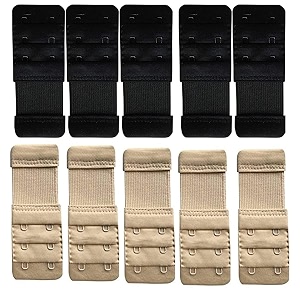 lpx bra hook extender-2 hook - 3 rows with extra elastic save your bra increase blackbeige pack of 10