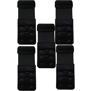 lpx bra hook extender-2 hook - 3 rows with extra elastic save your bra increase black pack of 5