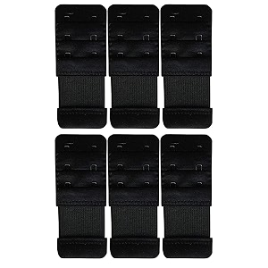 lpx bra hook extender-2 hook - 3 rows with extra elastic save your bra increase black pack of 6