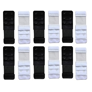 lpx bra hook extender-2 hook - 3 rows with extra elastic save your bra increase blackwhite pack of 12