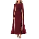 Lrady Women's Formal Evening Gowns High Split Ruffle Wedding Guest Cape Sleeve Cocktail Party Maxi Dresses