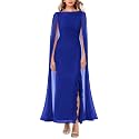 Lrady Women's Formal Evening Gowns High Split Ruffle Wedding Guest Cape Sleeve Cocktail Party Maxi Dresses