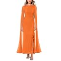 Lrady Women's Formal Evening Gowns High Split Ruffle Wedding Guest Cape Sleeve Cocktail Party Maxi Dresses