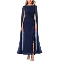 Lrady Women's Formal Evening Gowns High Split Ruffle Wedding Guest Cape Sleeve Cocktail Party Maxi Dresses