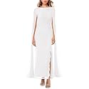 Lrady Women's Formal Evening Gowns High Split Ruffle Wedding Guest Cape Sleeve Cocktail Party Maxi Dresses