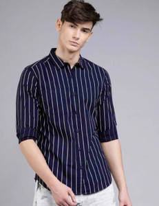 LRK Men Striped Casual Blue Shirt