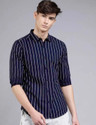 LRK Men Striped Casual Blue Shirt