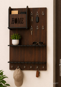 LRR Wood Key Holder 12 Hooks Brown
