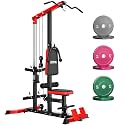 LS01 LAT Pulldown Machine, LAT Row Cable Machine with AB Crunch, LAT Tower with Cable Row Attachments, 3 in 1 Pulley Stations for Home Gym
