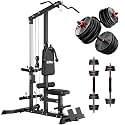 LS01 LAT Pulldown Machine, LAT Row Cable Machine with AB Crunch, LAT Tower with Cable Row Attachments, 3 in 1 Pulley Stations for Home Gym