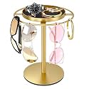 LSK Metal Sunglasses Organizer, Glasses Holder Stand with Storgae Tray, Eyeglasses Holder with Anti-Slip Pads for Tabletop, Desk, Dresser, Gold