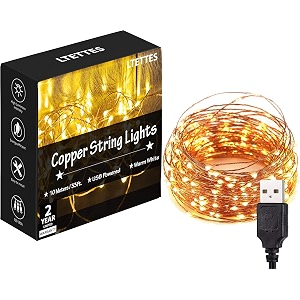 ltettes  10m 100 led copper string lights  ip65 waterproof warm white fairy lights  5v usb powered decorative copper wire for indoor amp outdoor decoration