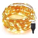 LTETTES | 10M 100 LED Copper String Lights | IP65 Waterproof Warm White Fairy Lights | 5V USB Powered Decorative Copper Wire for Indoor &amp; Outdoor Decoration