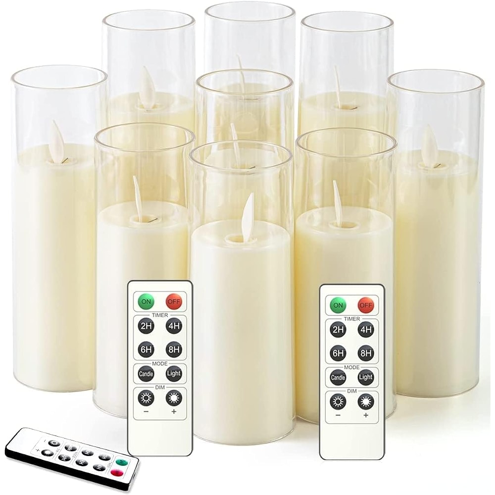 Pillars Remote Control Flickering Flameless LED Candles | Battery Operated Acrylic Fiber ...