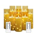 Acrylic Star String Light LED Candles Set of 9 | Flameless Flickering Wick | 2 AA Battery Powered with Remote Controller | Home Decor & Festival | Height 5.5'',6.5'',7.5'' x Diameter 2.3'' 