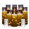 Acrylic Star String Light LED Candles | Flameless Flickering Wick | 2 AA Battery Powered with Remote Controller | Home Decor & Festive Vibe | Set of 9 | Height 5'',6'',7'' x Diameter 3'' | 