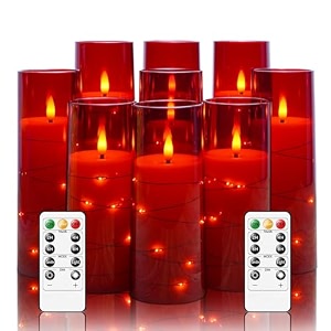 acrylic star string light led candles  flameless flickering wick  2 aa battery powered with remote controller  home decor amp festive vibe  set of 9  height 539396393973939 x diameter 33939  red