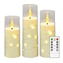 Acrylic Flameless LED Candles with Embedded String Lights Set of 3 | Moving Flickering Wick | 2 AA Battery Operated with Remote | Home Decoration & Gifting| D - 2.3'' x 5.5'', 6.5'', 7.5'' 