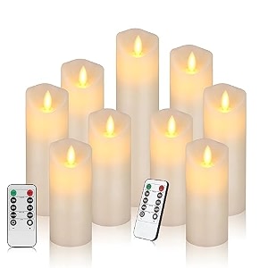 ltettes set of 9 flameless led pillar candles  battery operated  remote  flickering wick  ivory  d22 x h5634734834  home decor  wedding  birthday  festival  safe amp smokeless