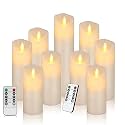 LTETTES Set of 9 Flameless LED Pillar Candles | Battery Operated | Remote | Flickering Wick | Ivory | D2.2 x H5,6",7",8" | Home Decor | Wedding | Birthday | Festival | Safe &amp; Smokeless