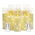 Acrylic Star String Light LED Candles | Flameless Flickering Wick | 2 AA Battery Powered with Remote Controller | Home Decor &amp; Festive Vibe | Set of 9 | Height 5'',6'',7'' x Diameter 3'' | 