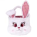 LUBOT Easter Basket for Kids 3D(9inch*9inch) Plush Bunny Baskets with Foldable Ears Egg Hunts bucket for Boys and Girls Easter Decoration Bag Gift, White