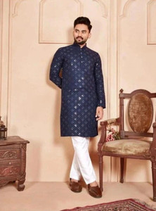 LUCK FASHOIN Men Embroidered Self Design Straight