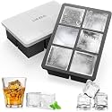 LUCKEA Ice Cube Tray Silicone Large Ice Cube Tray 6 Compartments Set XXL Ice Cube Tray with Lid BPA Free for Chilled Drinks, Whisky and Cocktails