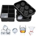 LUCKEA Ice Cube Tray Silicone Large Ice Ball Maker - Easy Release Reusable BPA Free, Ice Tray for Cocktails Whiskey, Particles, Juice, Chocolate Mold, 6 Cubes &amp; 6 Balls