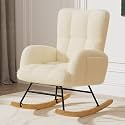 LUCKLIFE Rocking Chair Nursery,Teddy Upholstered Glider with Side Pockets