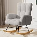 LUCKLIFE Rocking Chair Nursery,Teddy Upholstered Glider with Side Pockets