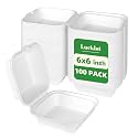 Lucklot 100 Pack 6×6 Inch White Compostable Bagasse Takeout Food Containers