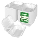Lucklot 100 Pack 9×6 Inch White Compostable Bagasse Takeout Food Containers