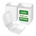 Lucklot 50 Pack 6×6 Inch White Compostable Bagasse Take Out Food Containers