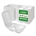 Lucklot 50 Pack 8×9 Inch 3-Compartment Compostable Bagasse Food Containers
