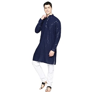 Lucknow Chikan Mens White Pure Cotton Kurta